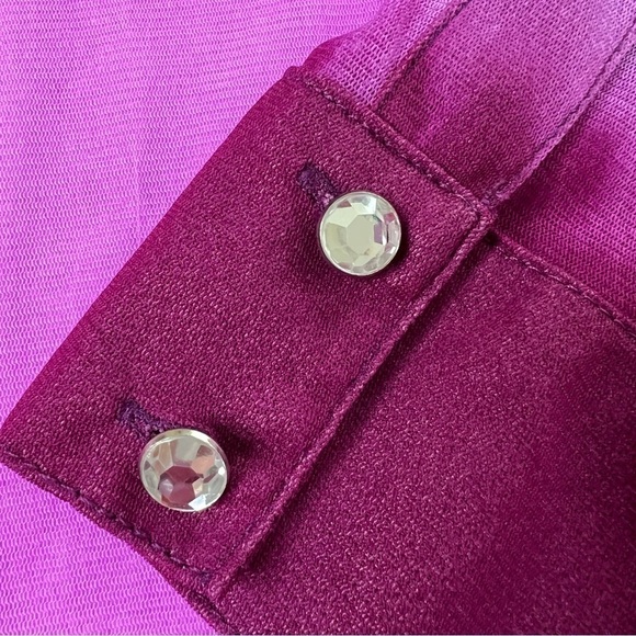 INC International Concepts Sheer Purple Tie Dye Rhinestone Button Top Women M - Picture 11 of 13